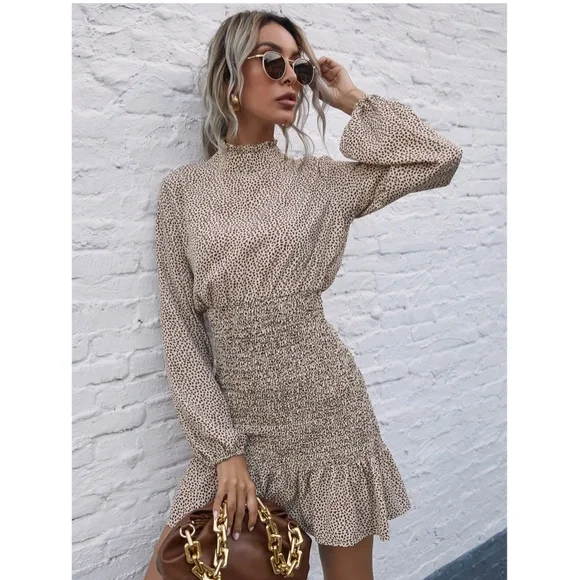 Boho Lantern Sleeve All Over Print Mini Dress - Picture 4 of 9